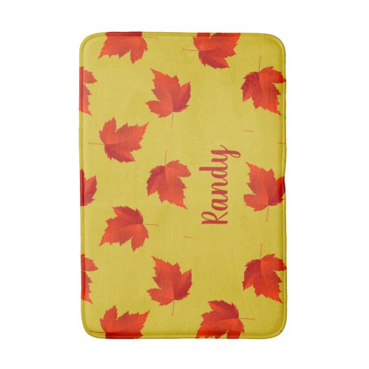 グラデーション赤のドライ葉名前をカスタムする黄色 バスマット (正面縦)