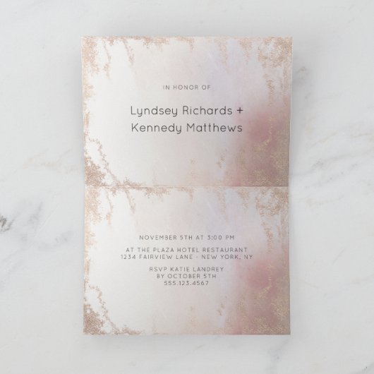 グラデーション赤面ピンクフロステッドウェディングシャワー 招待状 (内部)