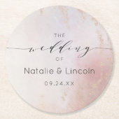 グラデーション赤面ピンク艶消し箔水彩モノグラム ラウンドペーパーコースター (正面)