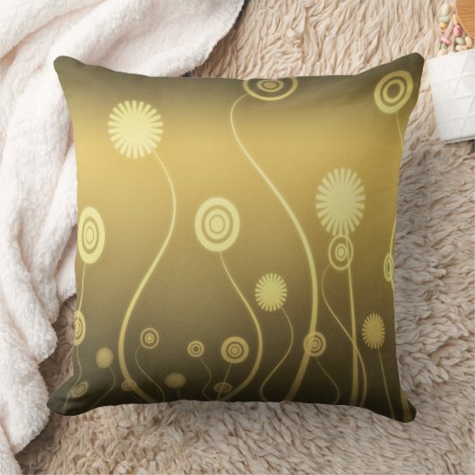 グラデーション金ゴールドと茶色の花渦巻形の色 クッション (ブランケット)