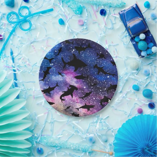 グラデーション銀河宇宙の影の魚サメクジラ ペーパープレート (パーティー)