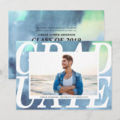 グラデーション青い水色のお知らせ 案内状 (正面/裏面)