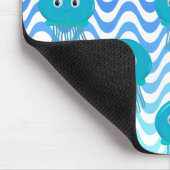 グラデーション青い波とクラゲ模様 マウスパッド (コーナー)