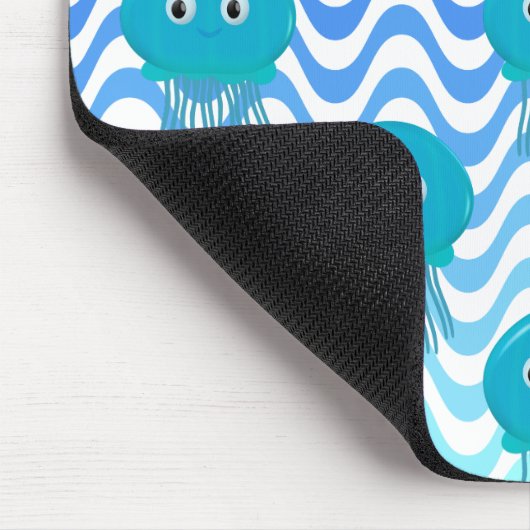 グラデーション青い波とクラゲ模様 マウスパッド (コーナー)