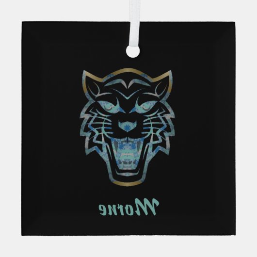 グラデーション青い虎のシルエットモノグラム ガラスオーナメント (裏面)
