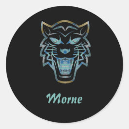 グラデーション青い虎のシルエットモノグラム ラウンドシール