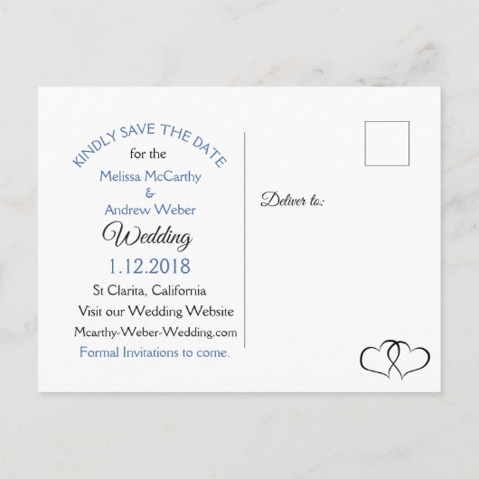 グラデーション青の写真日付はがきを保存 案内ポストカード (裏面)