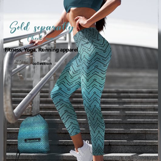 グラデーション青の黒い山形パターン レギンス