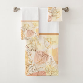 グラデーション黄金の線形フローラハンドタオル バスタオルセット