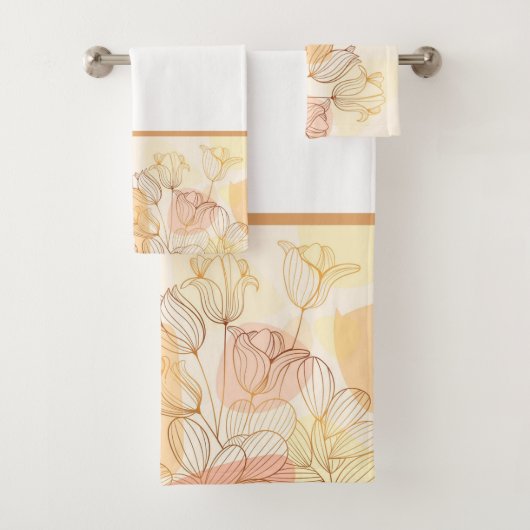 グラデーション黄金の線形フローラハンドタオル バスタオルセット (インサイチュ)