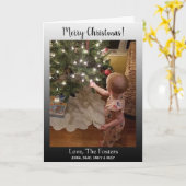 グラデーション黒のクラスメリークリスマスファミリーの写真 カード (黄色い花)