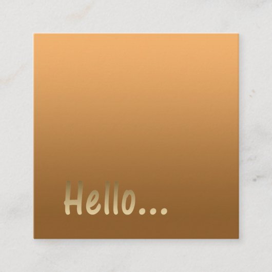 グラデーション1色金ゴールドHelloとカスタム文字 スクエア名刺 (正面)