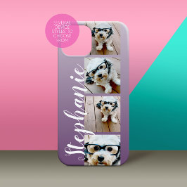 グラデーション4枚の写真手書きフォント- – 色を編集できる iPhone 15ケース