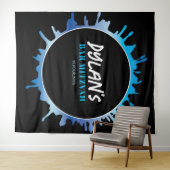 グラデーション（ばちゃばちゃ）跳ねるブルーバー（ユダヤ教の）バル・ミツバー写真背景 タペストリー (インサイチュ(横))