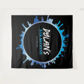 グラデーション（ばちゃばちゃ）跳ねるブルーバー（ユダヤ教の）バル・ミツバー写真背景 タペストリー (正面(横))