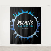 グラデーション（ばちゃばちゃ）跳ねるブルーバー（ユダヤ教の）バル・ミツバー写真背景 タペストリー (正面)