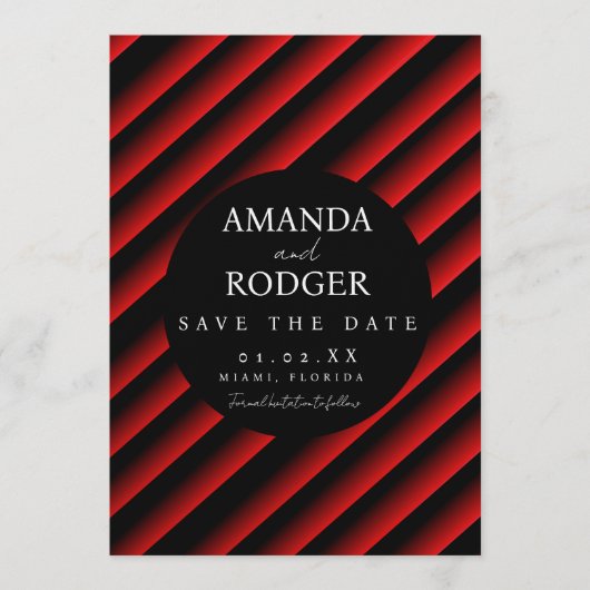 グラデーション 赤 黒のストライプ Save the Date 招待状 (正面)
