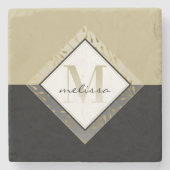 グラデーション#Monogram | #Classic黒+白+金ゴールド ストーンコースター (正面)