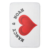 グラデーションRED LOVEハート+テキストとアイディア バスマット (正面縦)