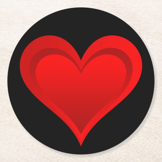 グラデーションRED LOVEハート+テキストとアイディア ラウンドペーパーコースター (正面)