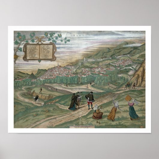 グラナダの地図， 'Civitates Orbis Terrarum'から， V ポスター (正面)