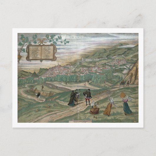 グラナダの地図， 'Civitates Orbis Terrarum'から， V ポストカード (正面)
