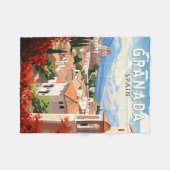 グラナダスペイントラベルアートヴィンテージ フリースブランケット (正面(横))