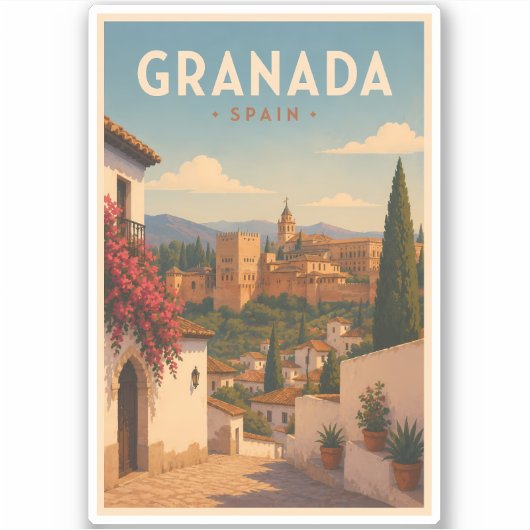 グラナダ スペイン アルハンブラ イラスト 旅行アート シール (正面)