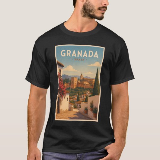 グラナダ スペイン アルハンブラ イラスト 旅行アート Tシャツ (正面)