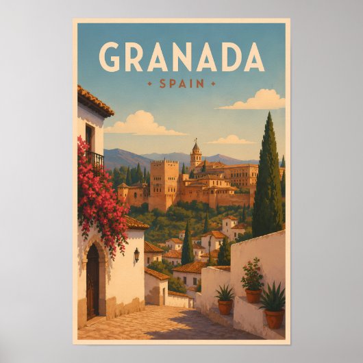 グラナダ スペイン アルハンブラ イラスト 旅行 アート ポスター (正面)