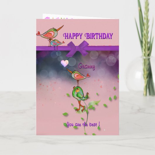 グラニーかわいらしパープルピンク誕生日 カード (裏面)