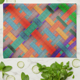 グラニーの交錯した赤い帯、織物の側面 キッチンタオル