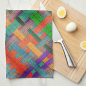 グラニーの交錯した赤い帯、織物の側面 キッチンタオル (四つ折り)