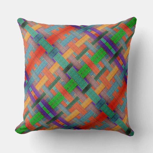 グラニーの交錯した赤い帯、織物の側面 クッション (正面)