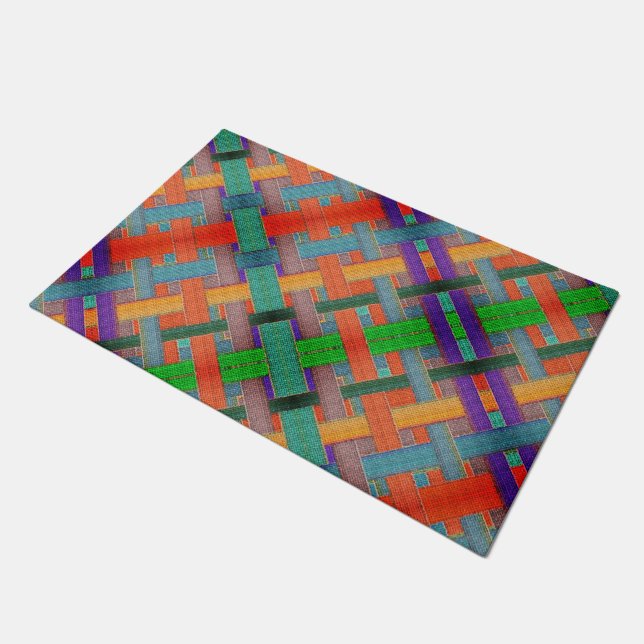 グラニーの交錯した赤い帯、織物の側面 ドアマット (アングル)