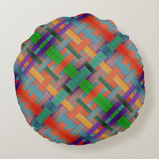 グラニーの交錯した赤い帯、織物の側面 ラウンドクッション (裏面)