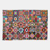 グラニースクウェアズクロチェットパターンブランケットプリント キッチンタオル (横)