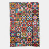 グラニースクウェアズクロチェットパターンブランケットプリント キッチンタオル (縦)