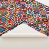 グラニースクウェアズクロチェットパターンブランケットプリント シェルパブランケット (3/4)