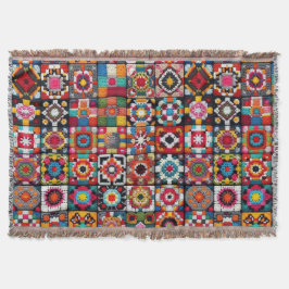 グラニースクウェアズクロチェットパターンブランケットプリント スローブランケット