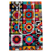 グラニースクウェアズクロチェットパターンブランケットプリント ミディアムペーパーバッグ (裏面)