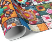 グラニースクウェアズクロチェットパターンブランケットプリント ラッピングペーパー (ロールコーナー)