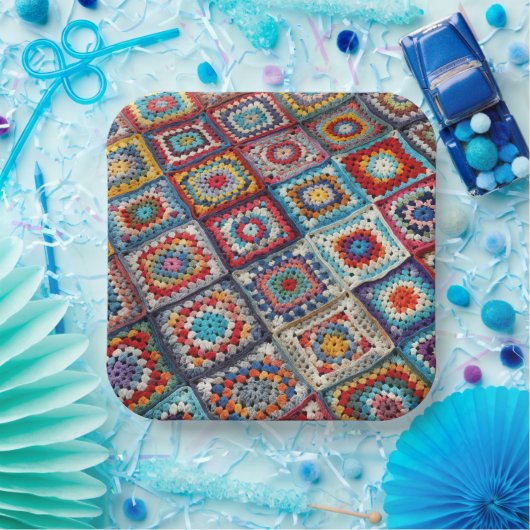 グラニースクエアクロシェットキルト ペーパープレート (パーティー)