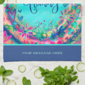 グラニーブルーかわいらしフローラパーソナライズされたハート キッチンタオル (折り畳み)