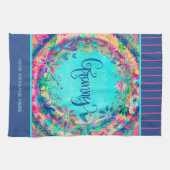 グラニーブルーかわいらしフローラパーソナライズされたハート キッチンタオル (横)