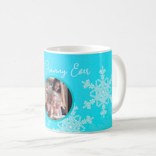 グラニー最高のエバーブルースノーフレークスミニマル文字 コーヒーマグカップ (正面右)