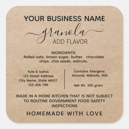 グラノ素朴ラコテージ法食品ラベルのシール スクエアシール (正面)
