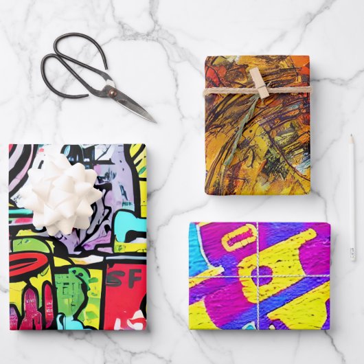 グラビテポップ・アートのィアートパターン民族包装紙 ラッピングペーパーシート (正面)