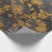 グラファイトグレー金ゴールドブラックフローラグランジーシック ラッピングペーパー (角)