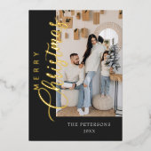 グラファイトモダングレー写真クリスマスグリーティング 箔シーズンカード (正面)